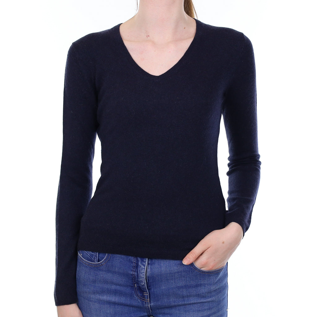 Navy Blue Cashmere V Neck Jumper Extra Small