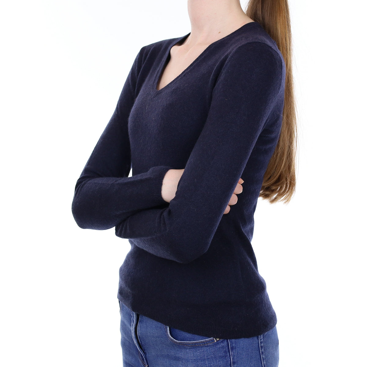 Navy Blue Cashmere V Neck Jumper Extra Small