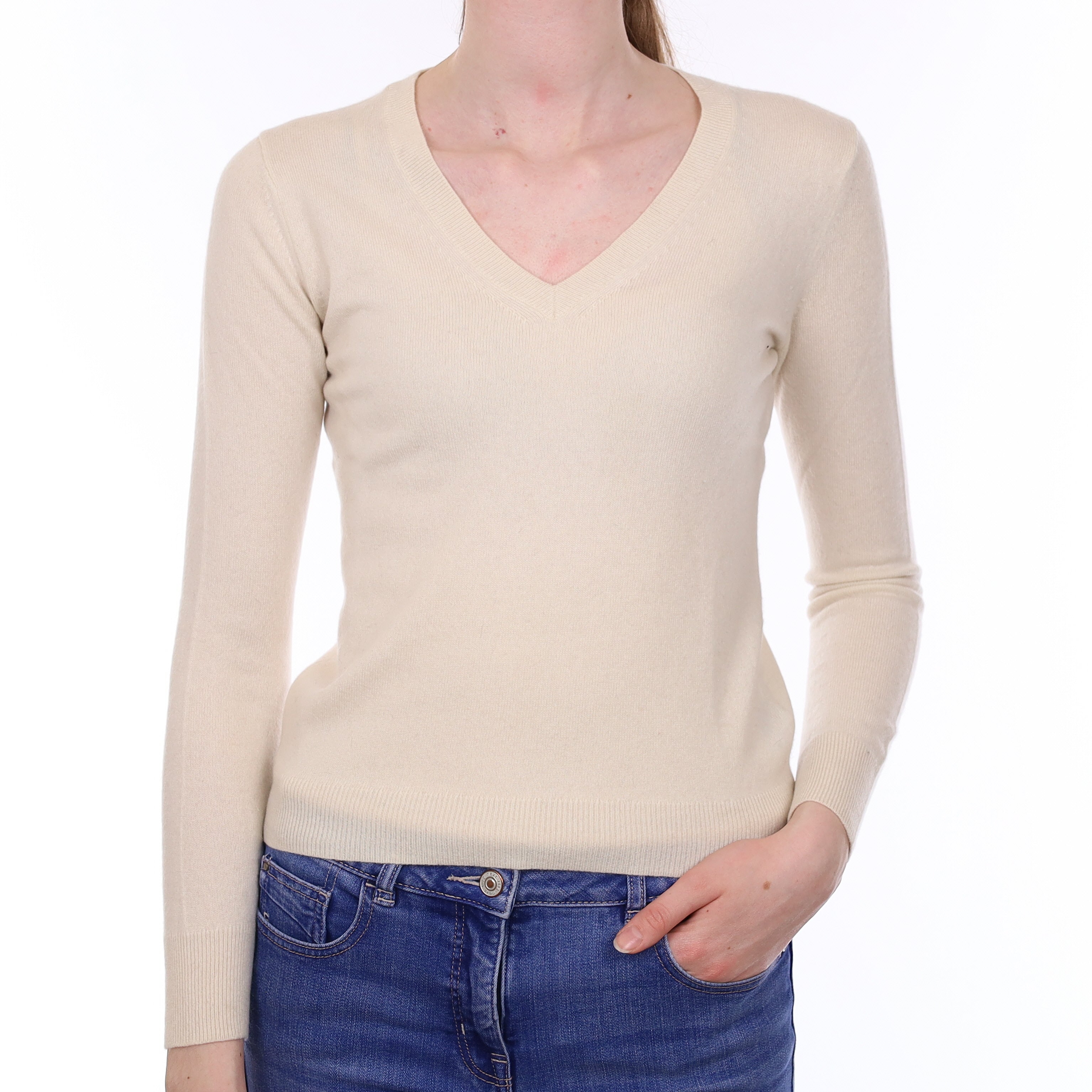 Ivory Cashmere V Neck Jumper Extra Extra Small