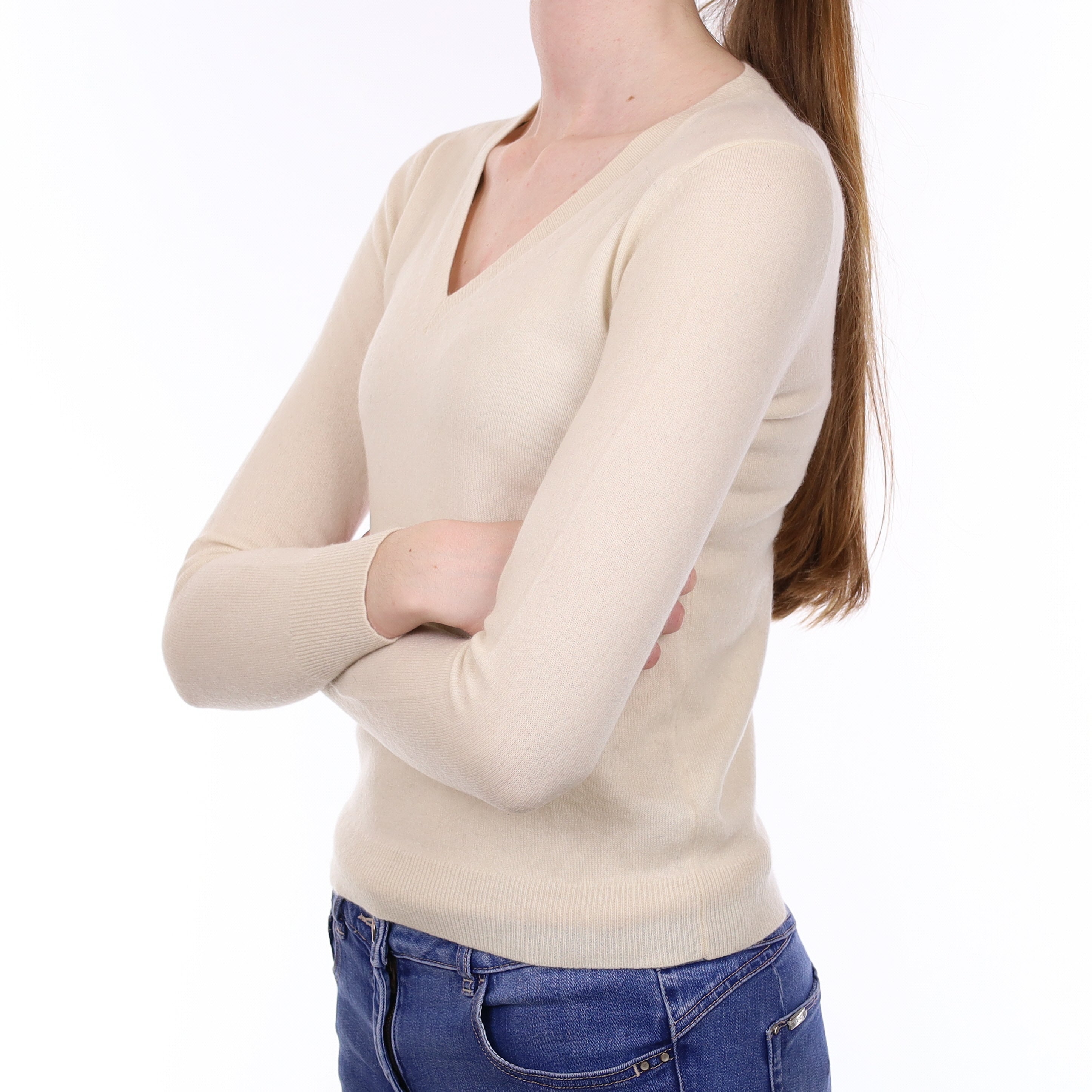 Ivory Cashmere V Neck Jumper Extra Extra Small