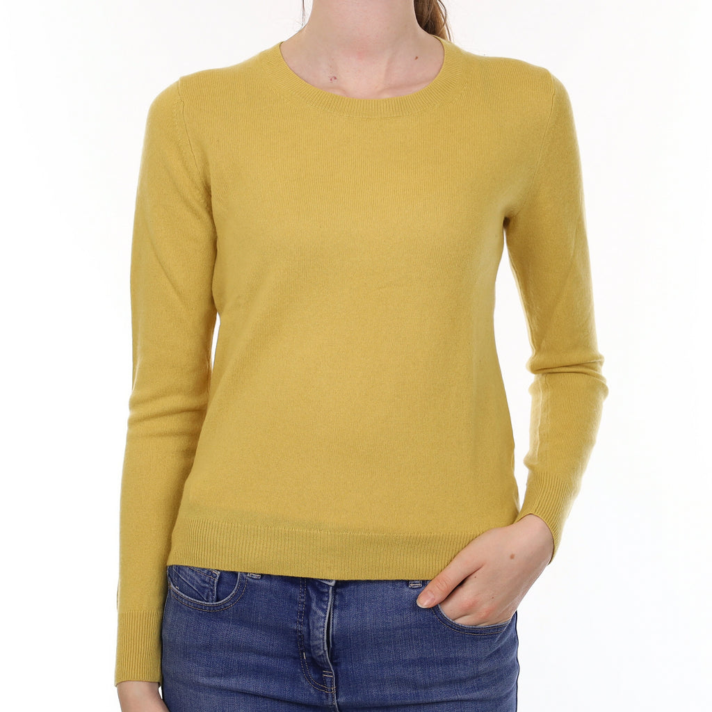 Flaxen Yellow Cashmere Crew Neck Jumper Extra Small