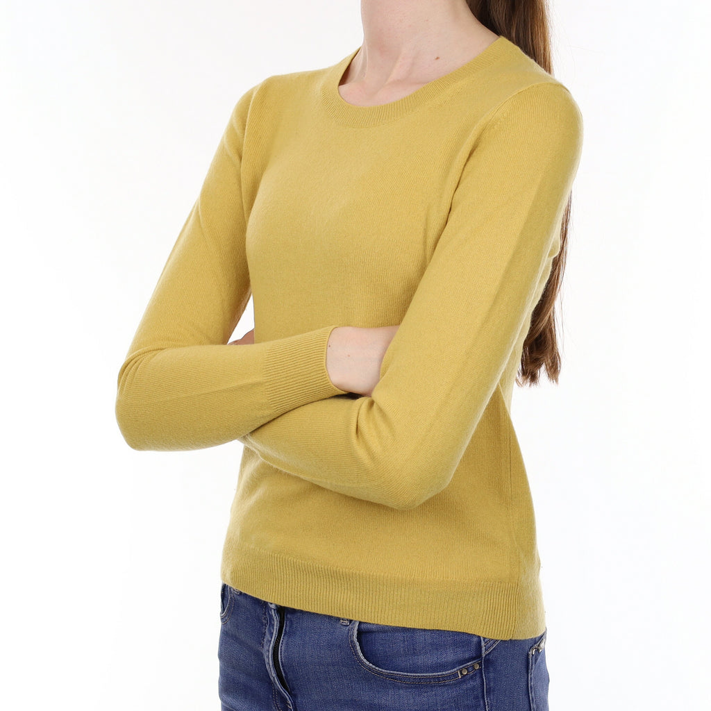 Flaxen Yellow Cashmere Crew Neck Jumper Extra Small