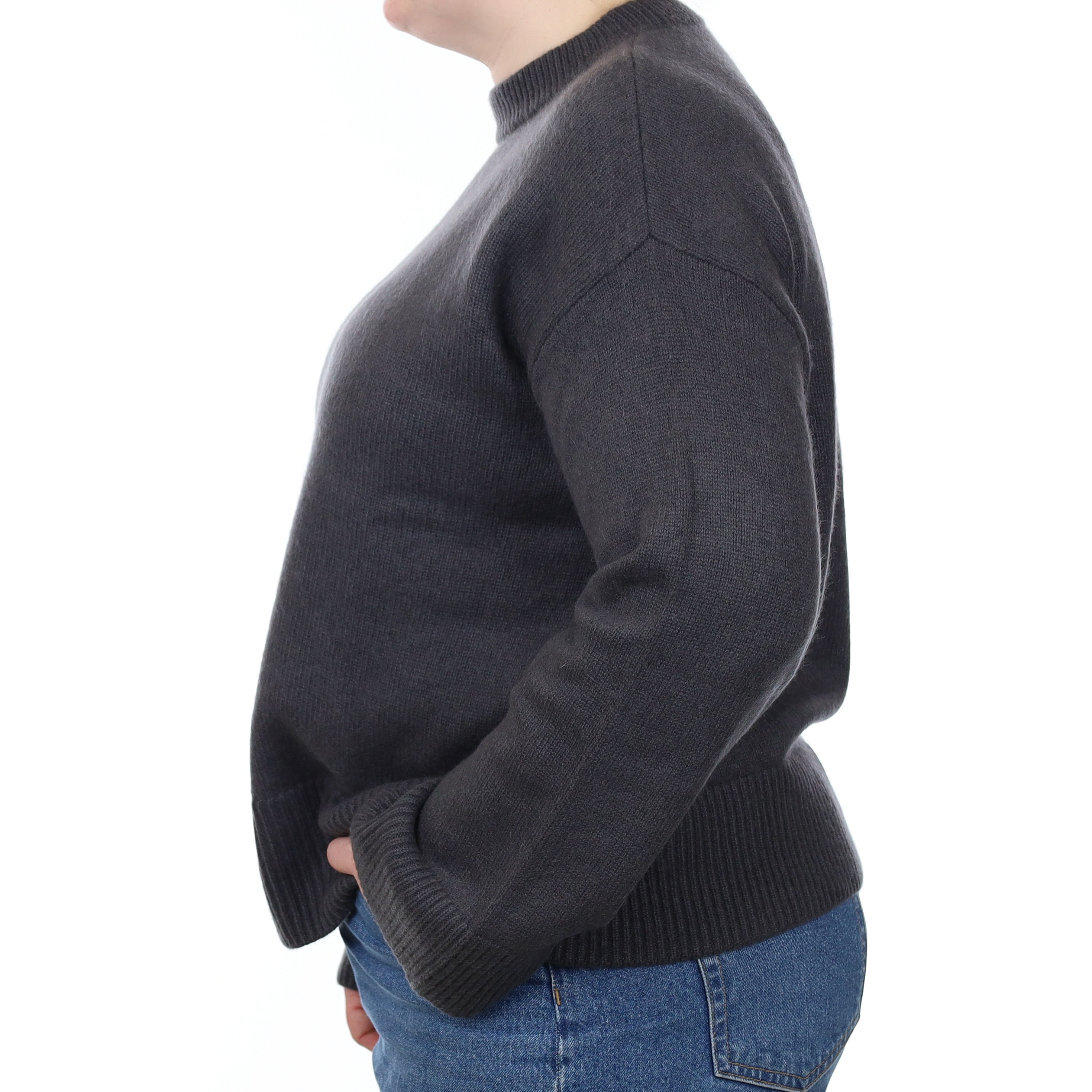 Slate Grey Chunky Knit Cashmere Crew Neck Jumper Large