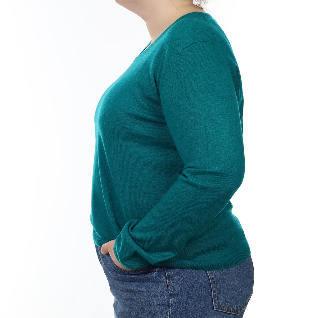 Peacock Green Cashmere V Neck Jumper Large