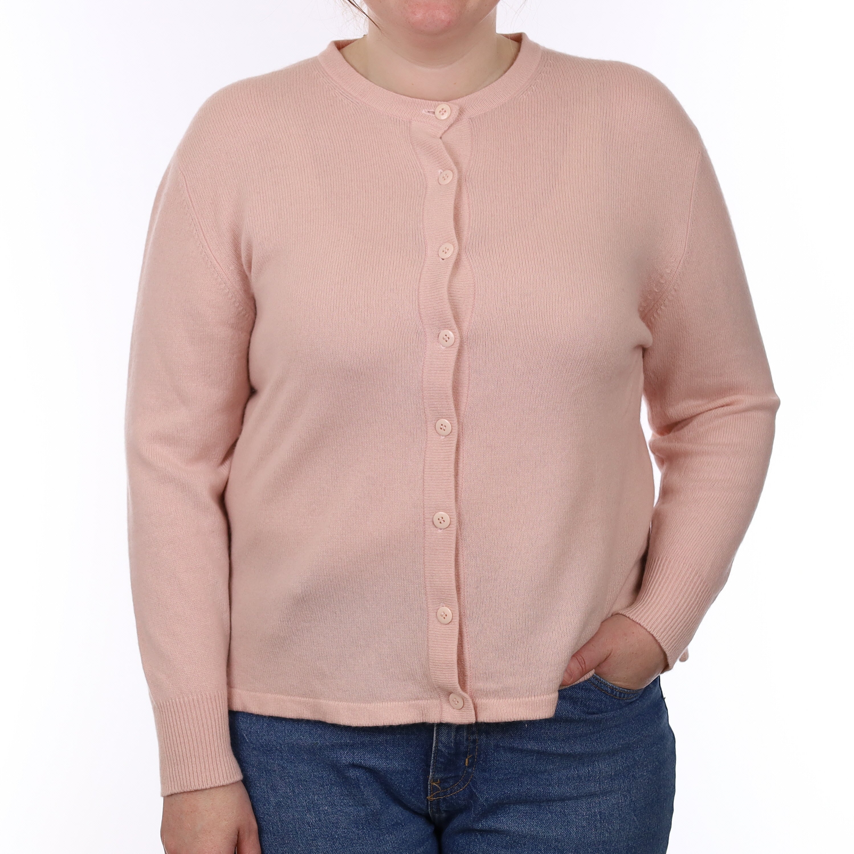 Shell Pink Cashmere Crew Neck Cardigan Large