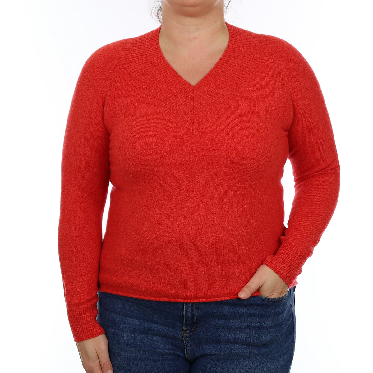 Vermillion Red Marl Cashmere V Neck Jumper Large
