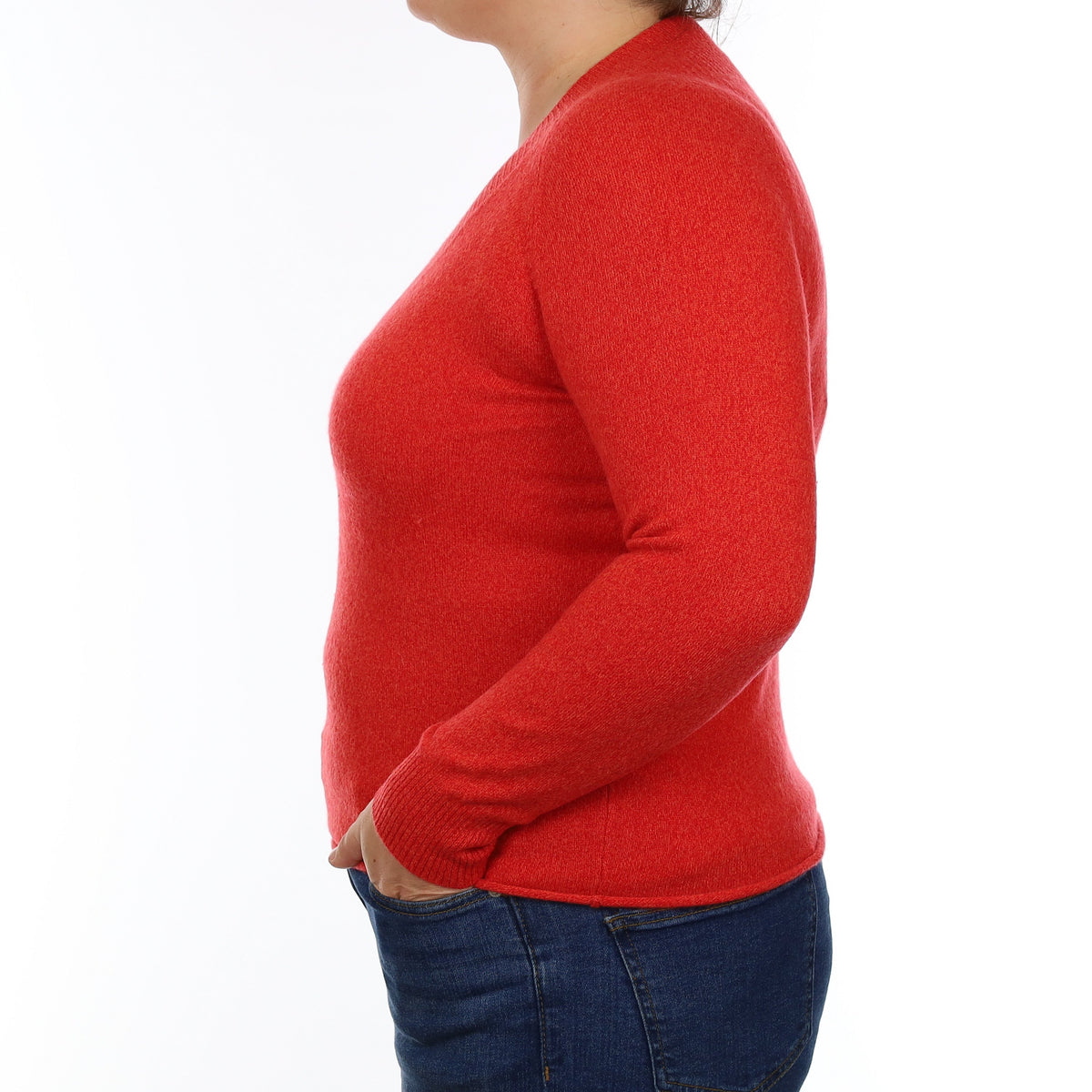 Vermillion Red Marl Cashmere V Neck Jumper Large