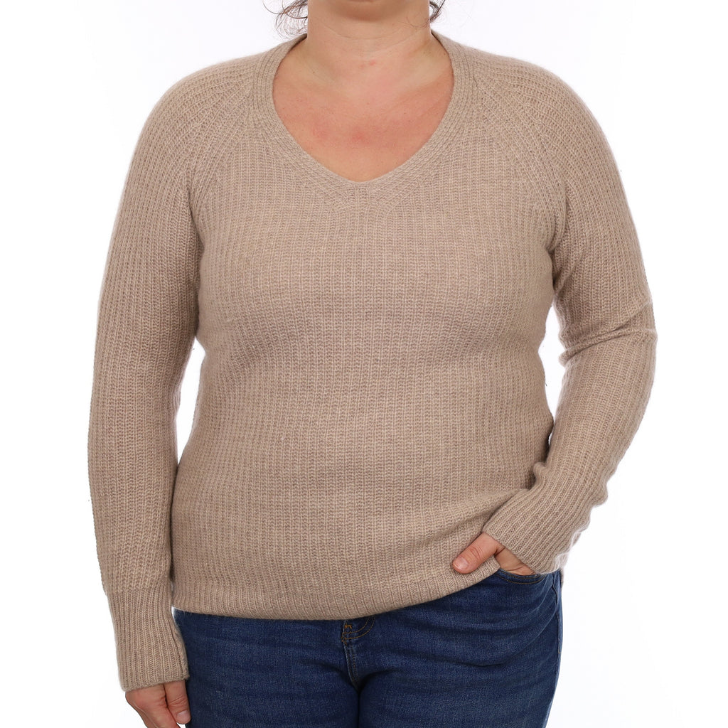 Fawn Chunky Knit Cashmere V Neck Jumper Large