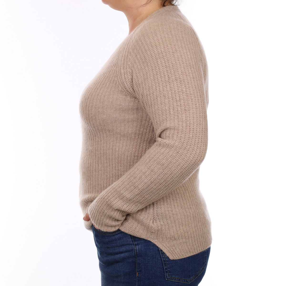 Fawn Chunky Knit Cashmere V Neck Jumper Large