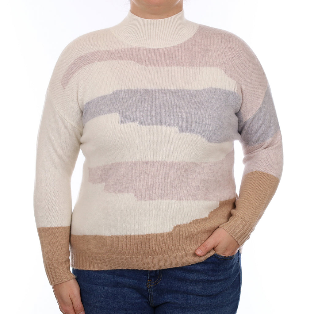 Ivory Patterned Heavy Knit Cashmere Turtleneck Jumper Large