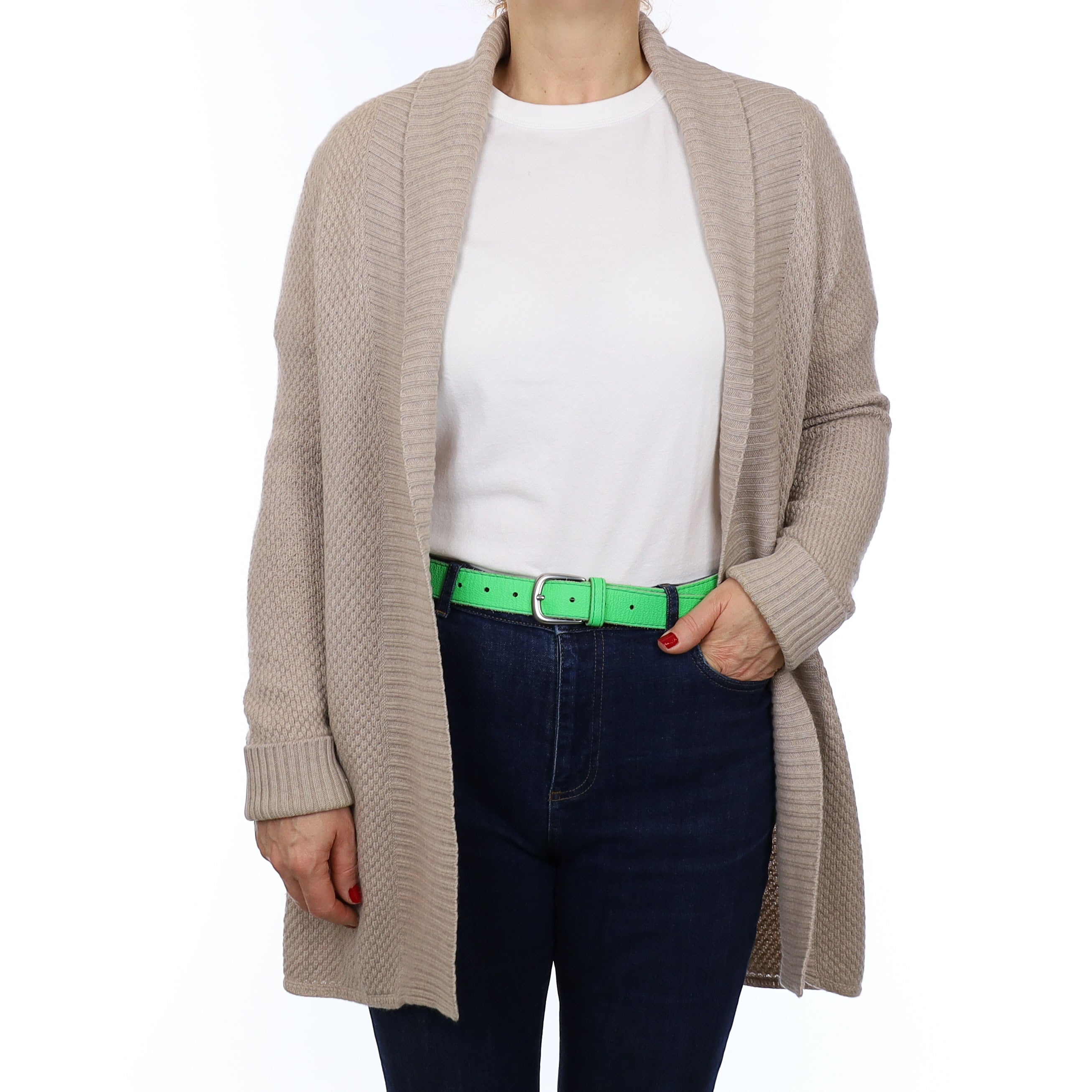 Fawn Chunky Textured Cashmere Edge to Edge Cardigan Medium