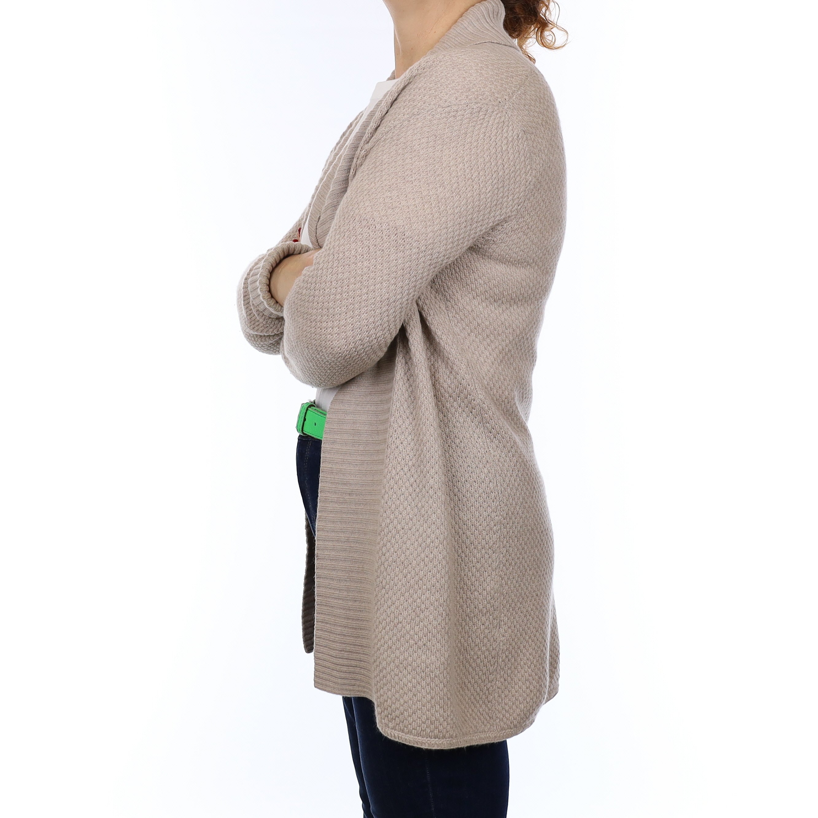 Fawn Chunky Textured Cashmere Edge to Edge Cardigan Medium