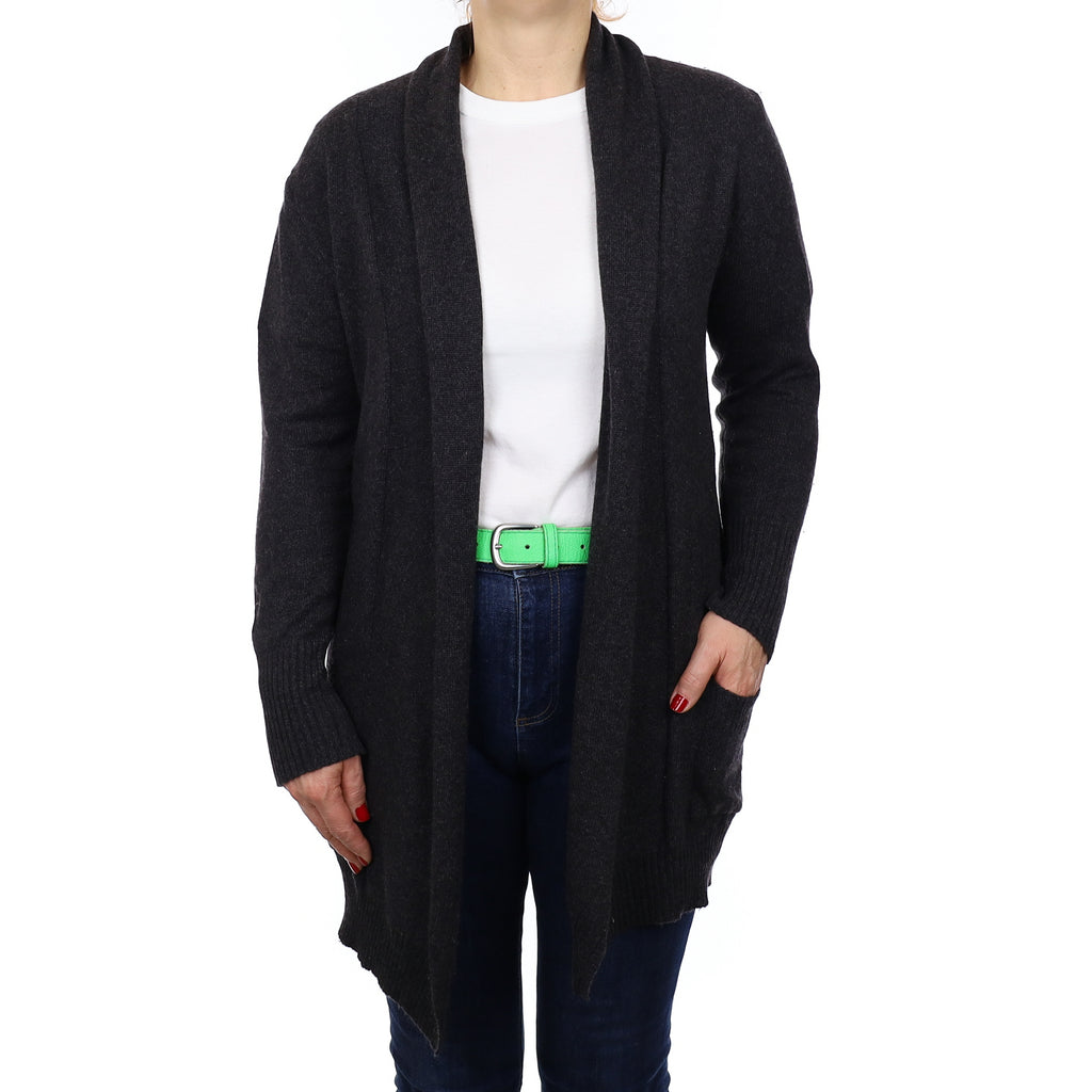 Italian Charcoal Grey Cashmere Edge to Edge Cardigan Medium