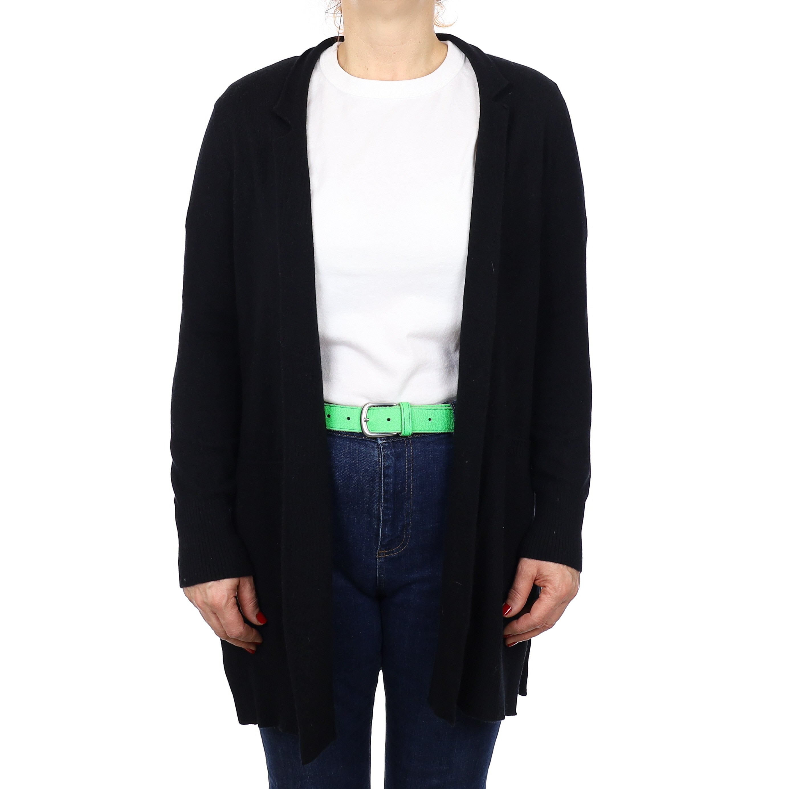 Black Cashmere Collared Edge to Edge Cardigan with Pockets Medium