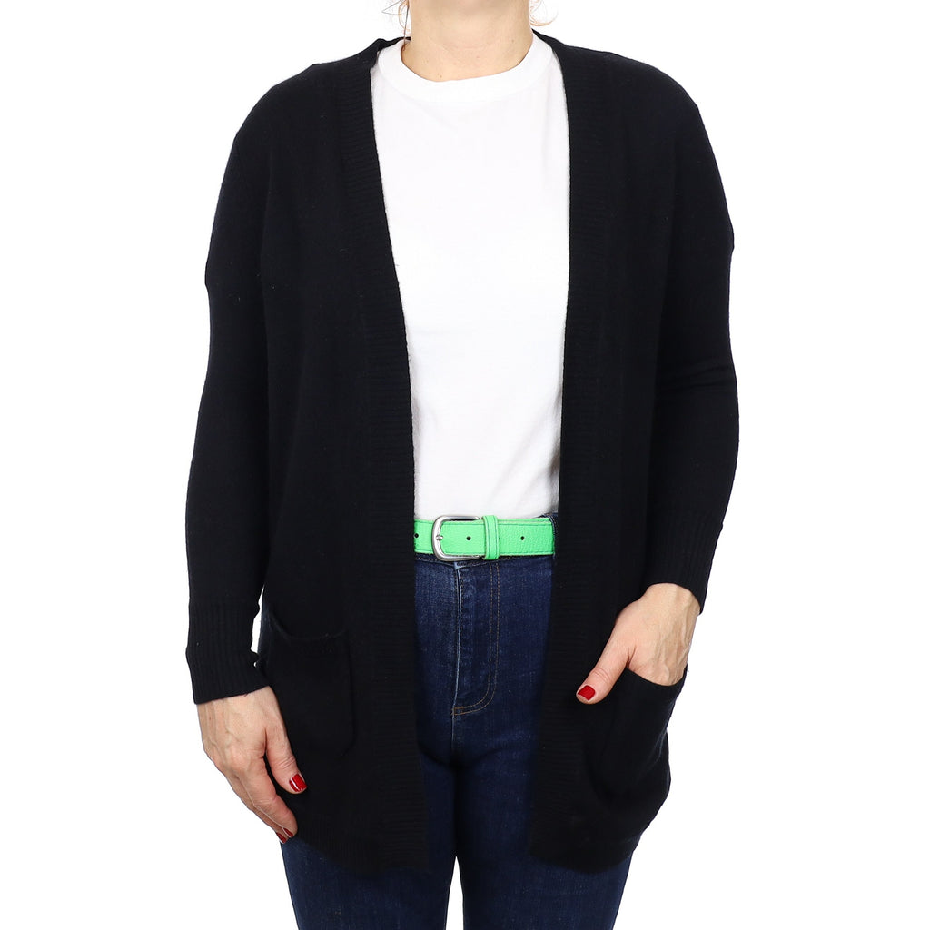Black Cashmere Edge to Edge Cardigan with Pockets Medium