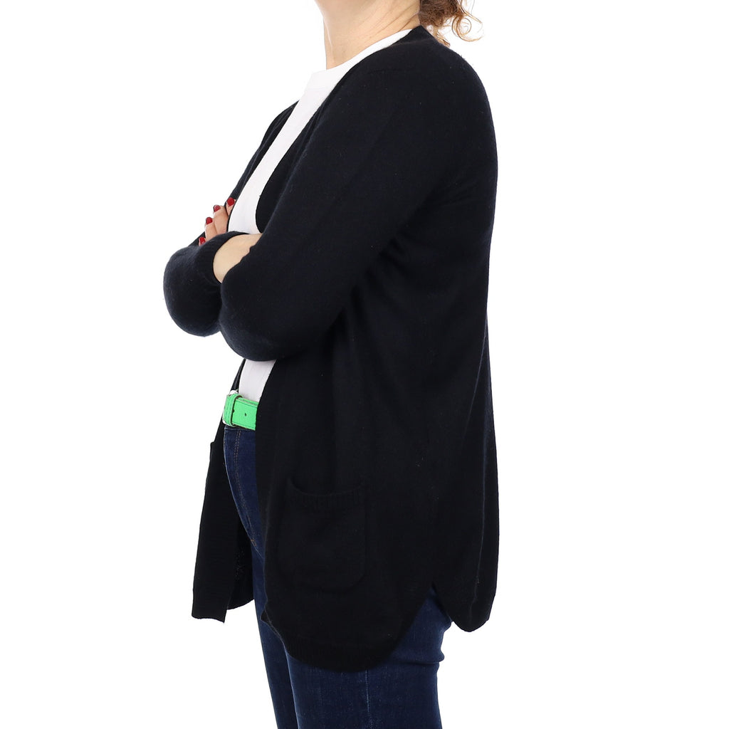 Black Cashmere Edge to Edge Cardigan with Pockets Medium