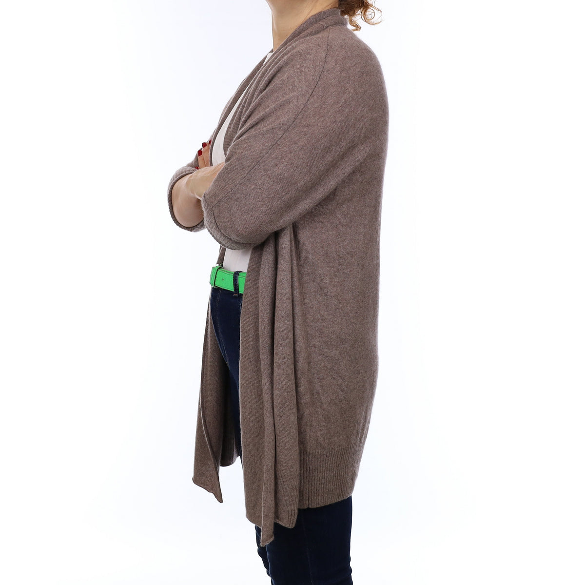 Mink Brown Cashmere Batwing Edge to Edge Cardigan Medium