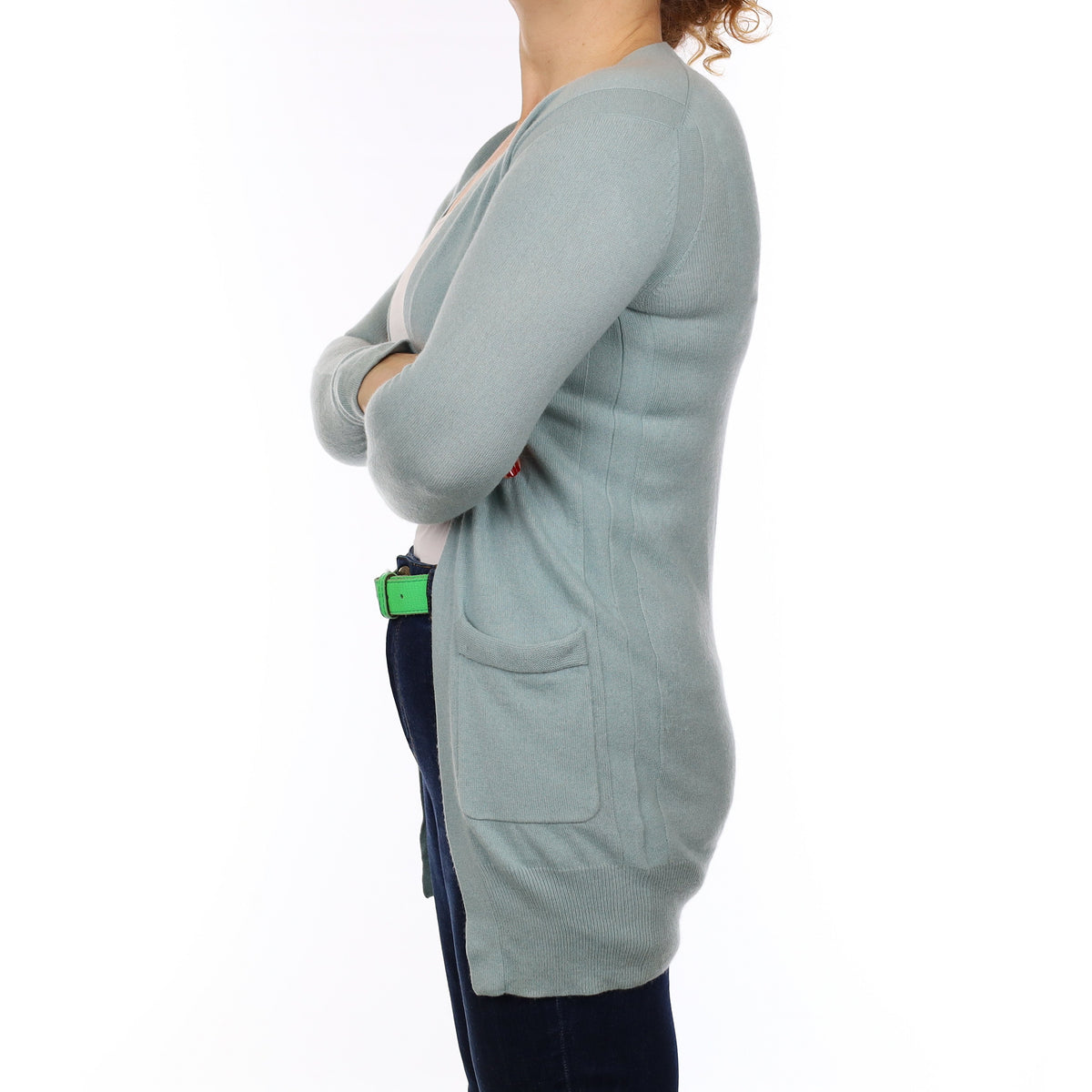 Duck Egg Blue Cashmere Edge to Edge Cardigan with Pockets Medium