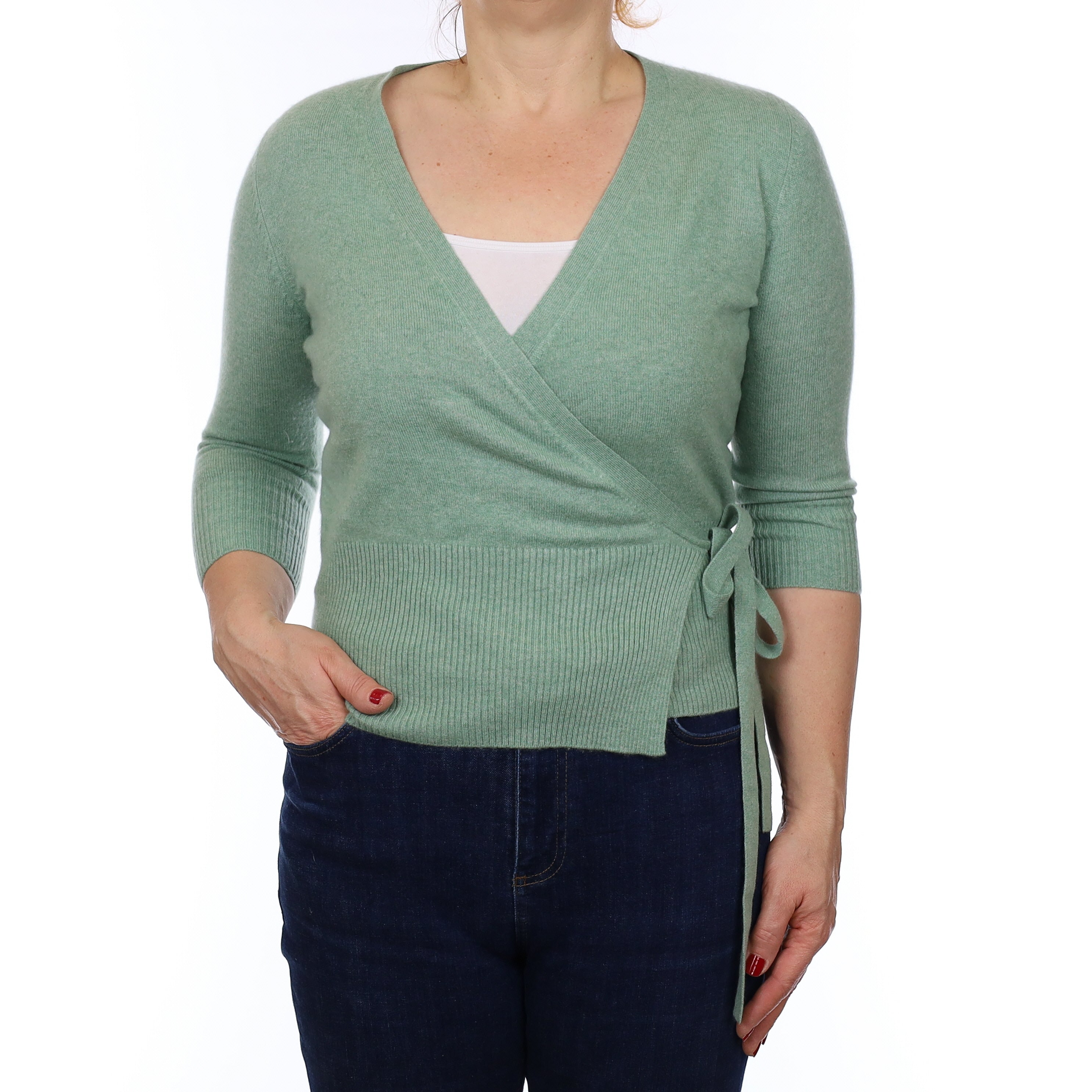 Sea Foam Green Cashmere Wrap Around Cardigan Medium