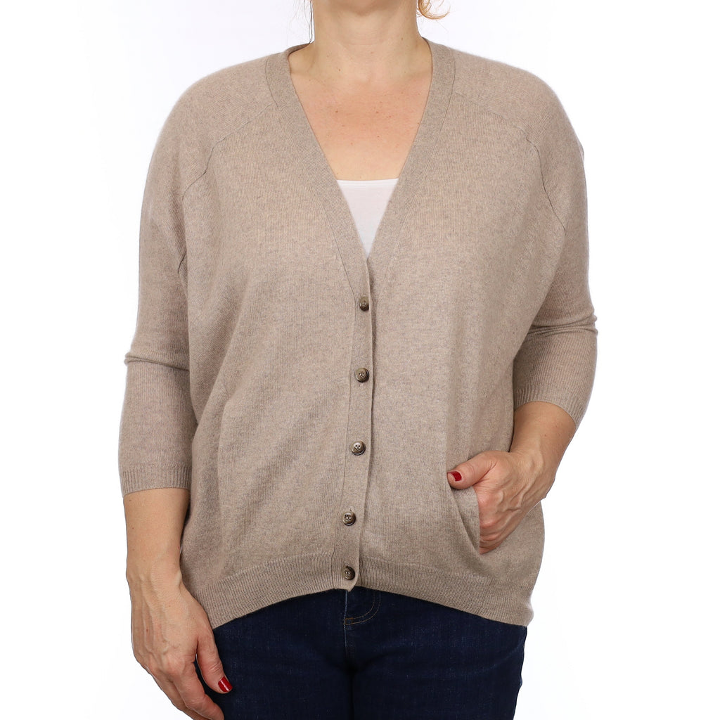 Whistles Fawn Brown Cashmere Slouchy Batwing Cardigan with Pockets Medium