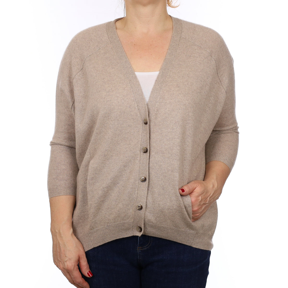 Whistles Fawn Brown Cashmere Slouchy Batwing Cardigan with Pockets Medium