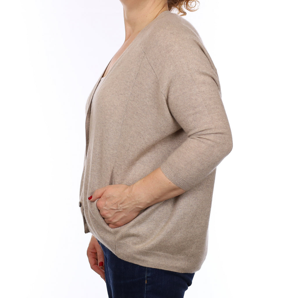 Whistles Fawn Brown Cashmere Slouchy Batwing Cardigan with Pockets Medium