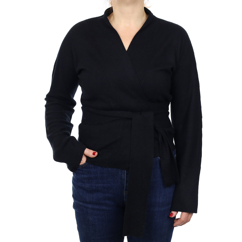 Black Cashmere Wrap Around Cardigan Medium