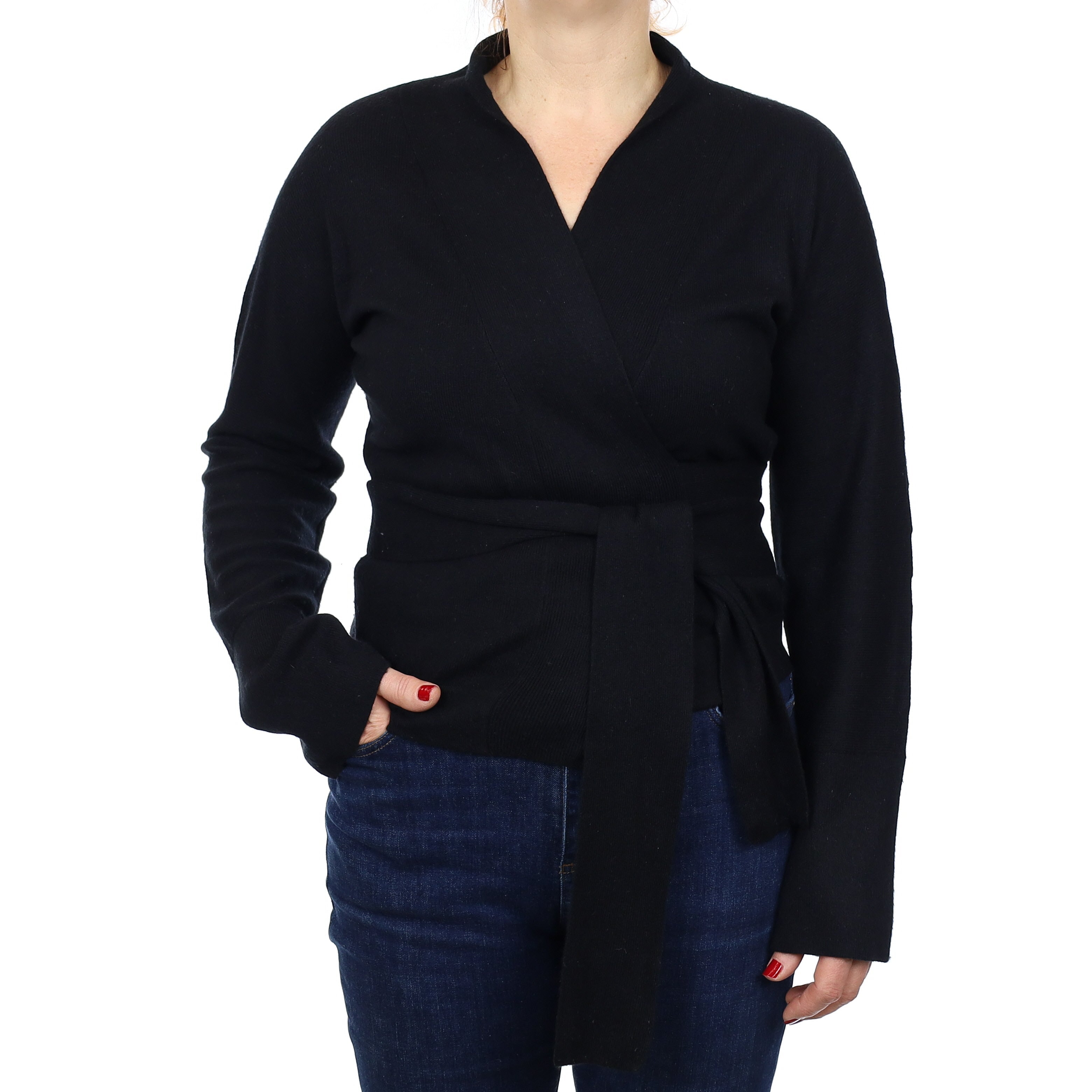Black Cashmere Wrap Around Cardigan Medium