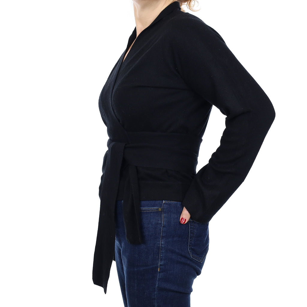 Black Cashmere Wrap Around Cardigan Medium
