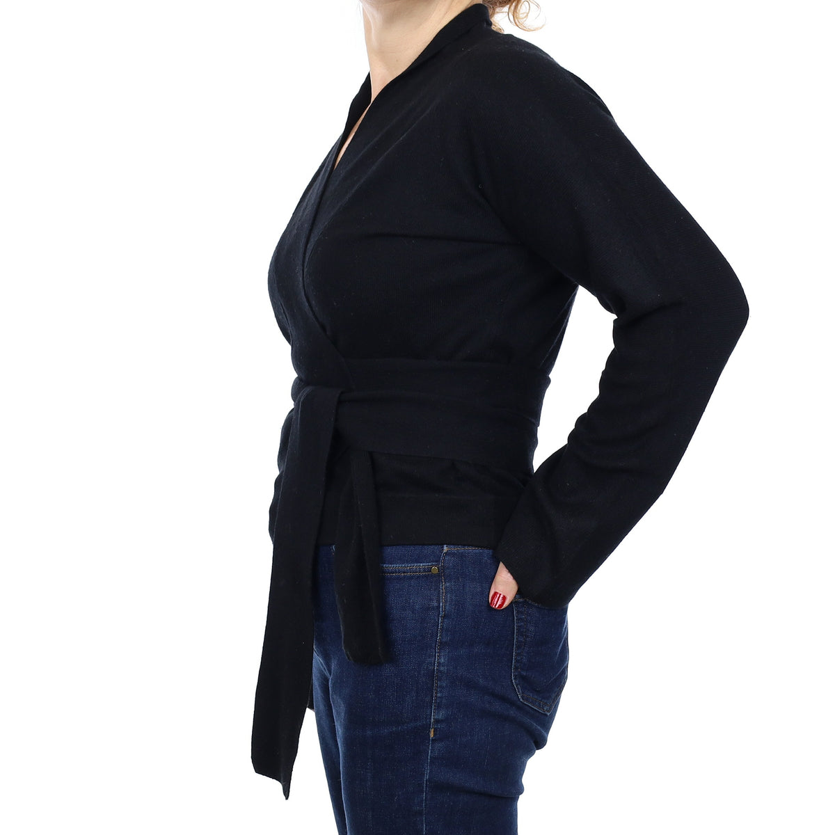 Black Cashmere Wrap Around Cardigan Medium