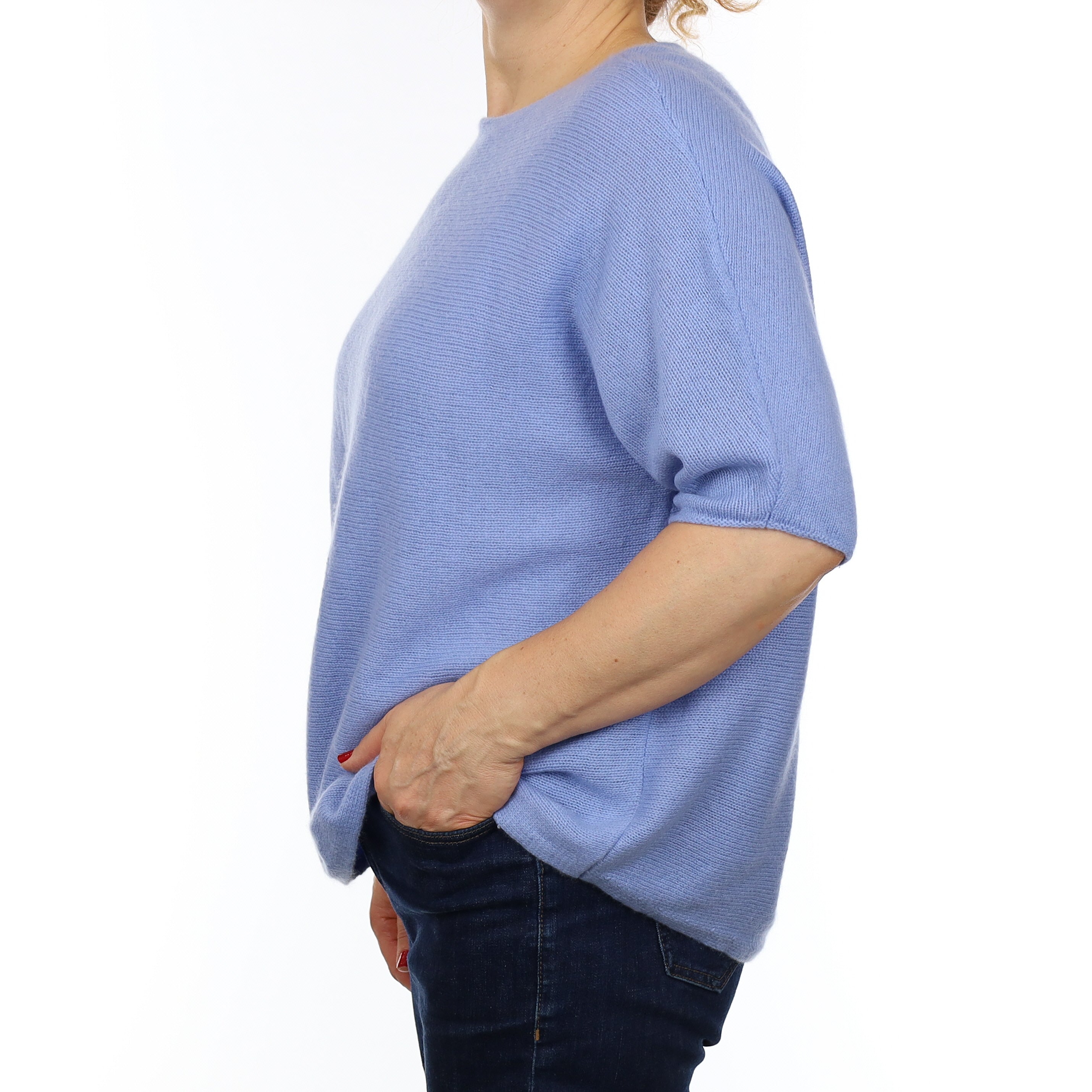 Scottish Sky Blue Cashmere Slouchy Short Sleeve Crew Neck Jumper Medium