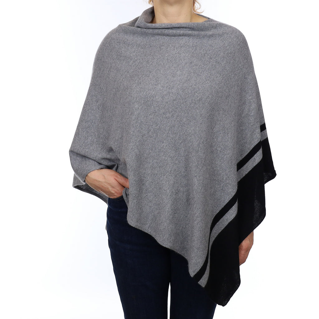 Ash Grey and Black Cashmere Poncho One Size