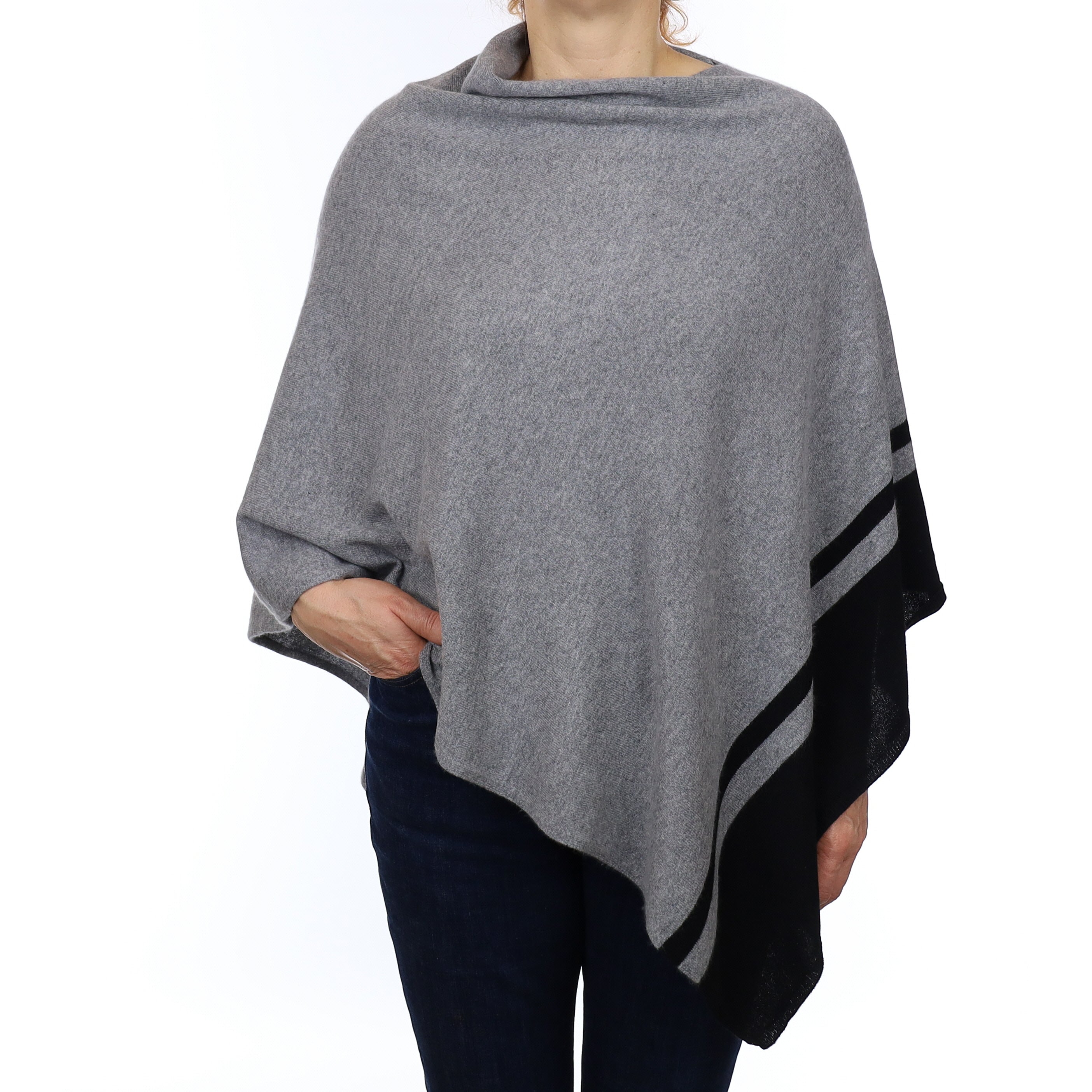 Ash Grey and Black Cashmere Poncho One Size