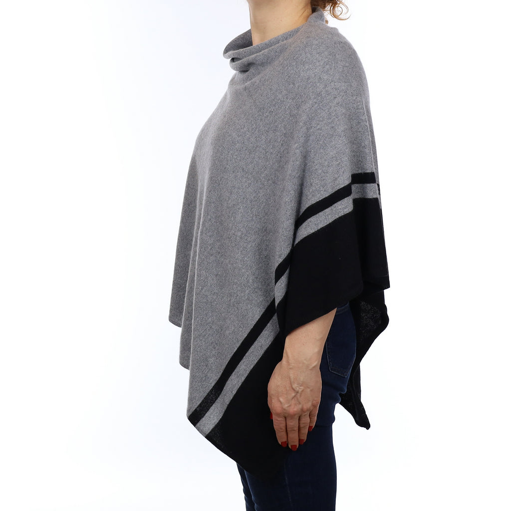 Ash Grey and Black Cashmere Poncho One Size
