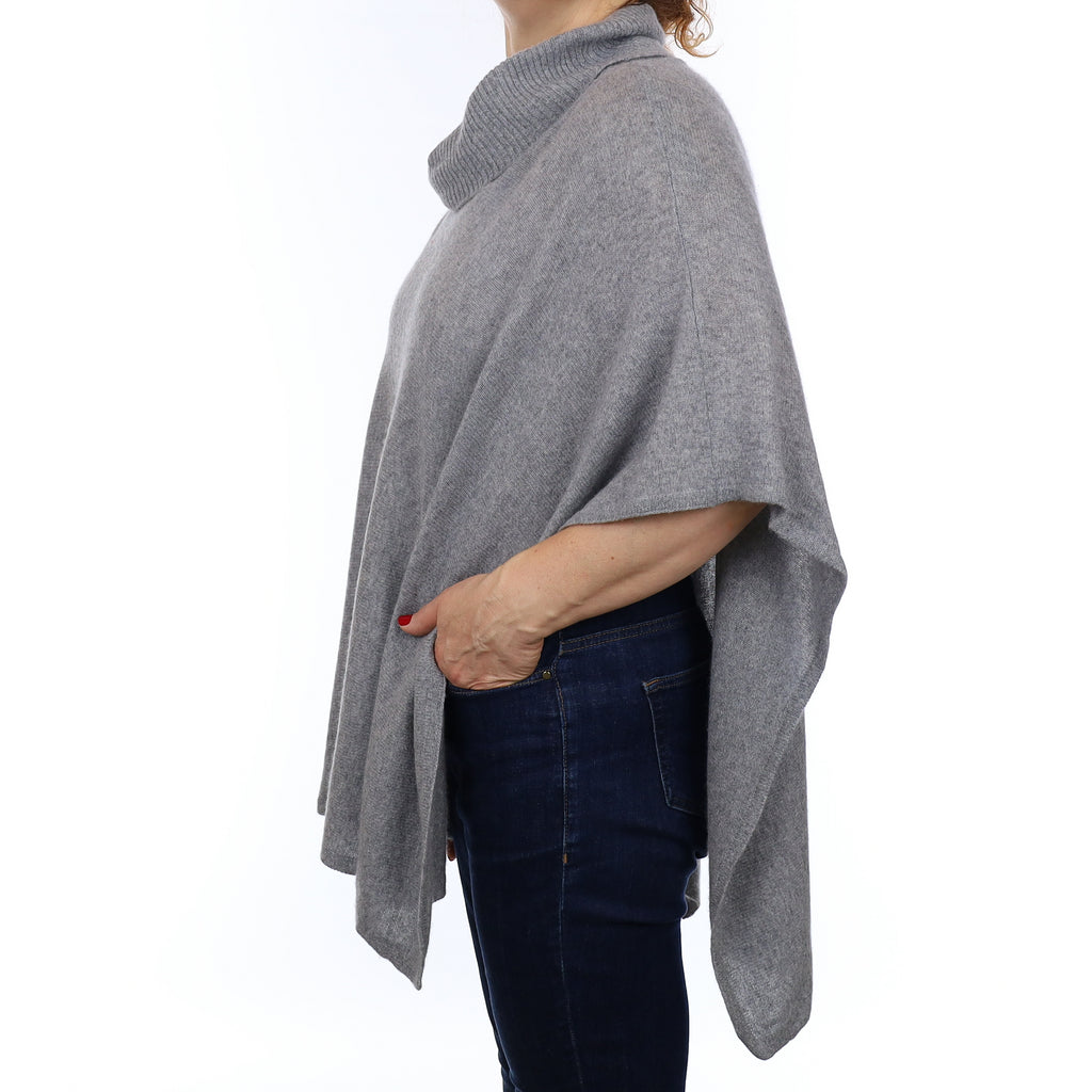 Ash Grey Cashmere Cowl Neck Poncho One Size