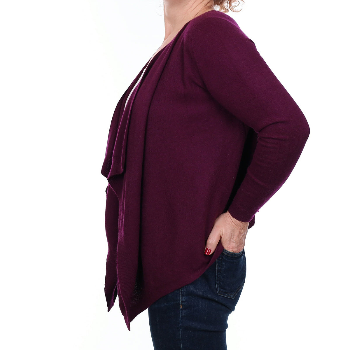 Fig Purple Cashmere Waterfall Cardigan Medium