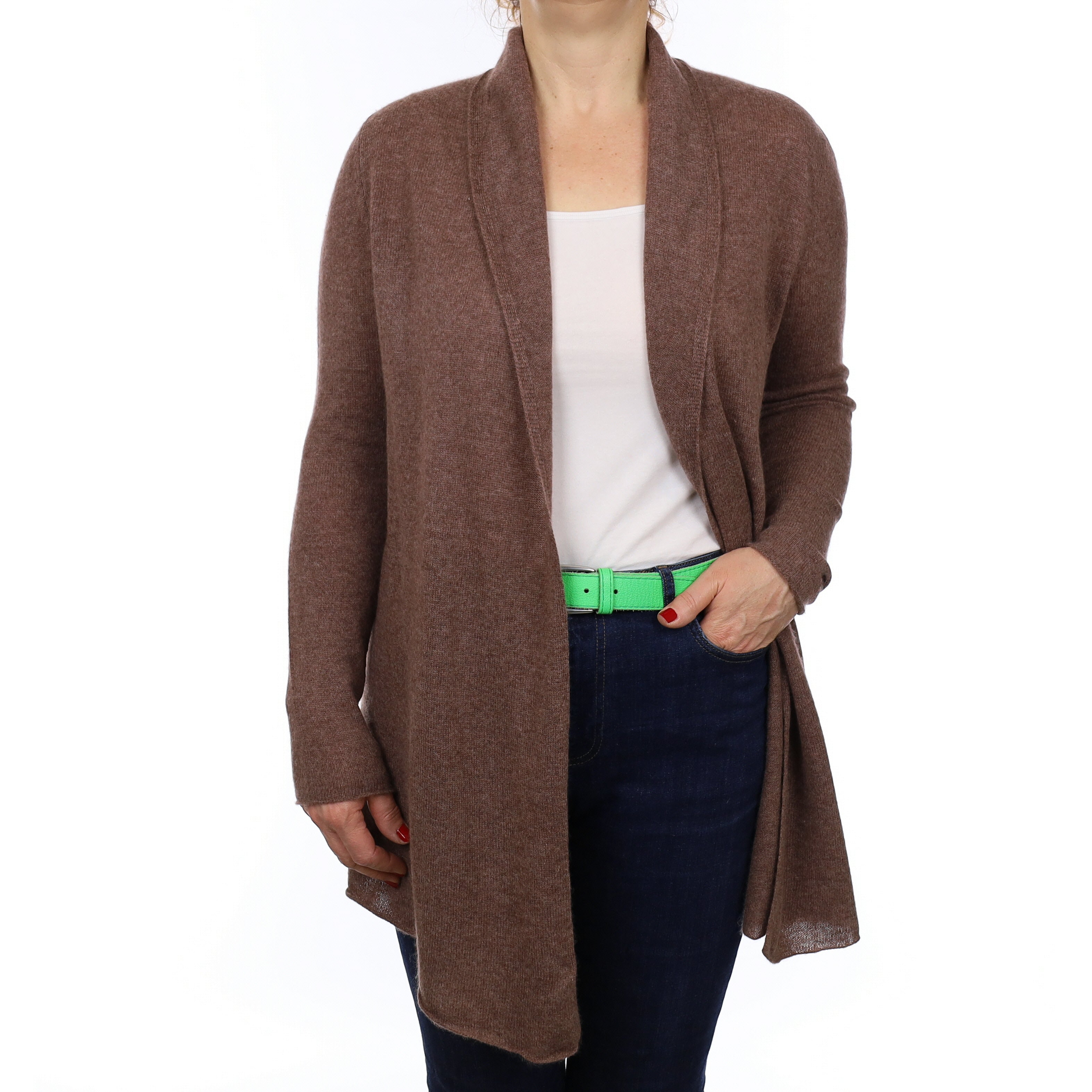 Walnut Brown Cashmere Edge to Edge Cardigan Medium