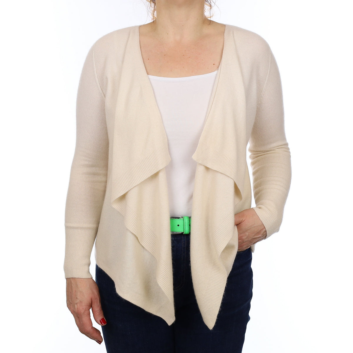 Vanilla Cream Cashmere Waterfall Cardigan Medium