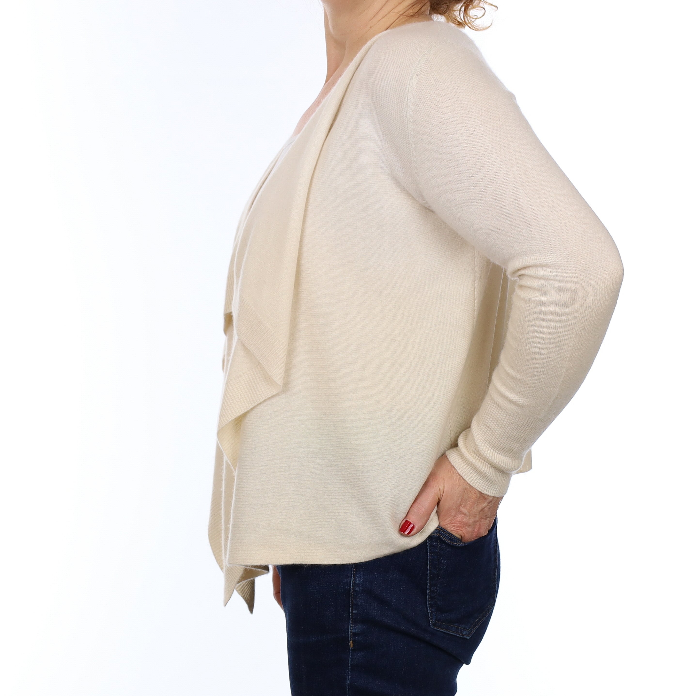 Vanilla Cream Cashmere Waterfall Cardigan Medium