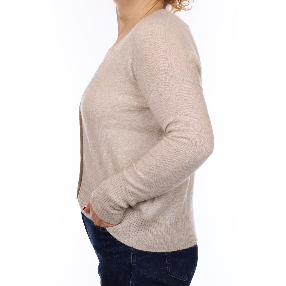 Oatmeal Cashmere Boxy V Neck Cardigan Medium