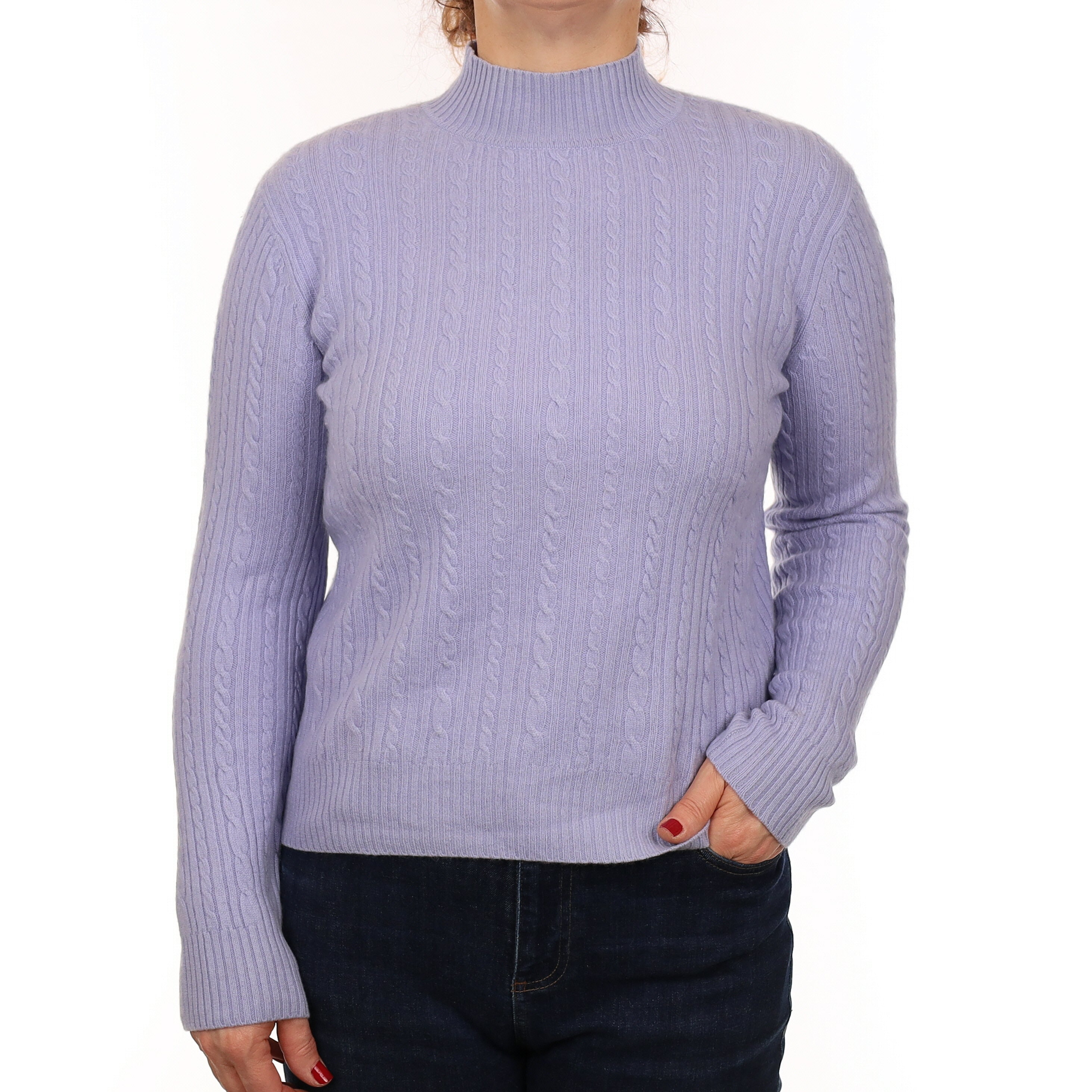 Pale Purple Cable Cashmere Turtleneck Jumper Medium