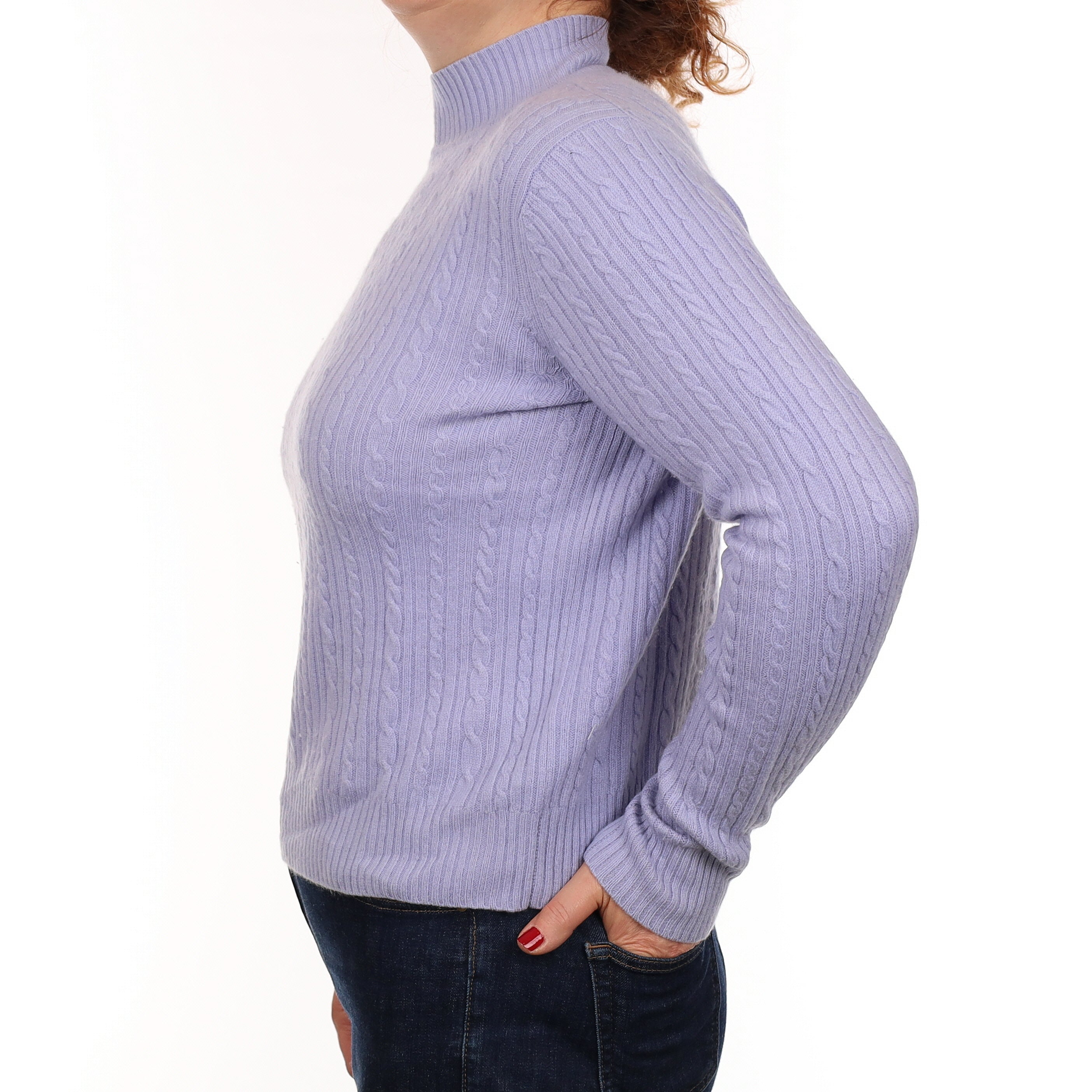 Pale Purple Cable Cashmere Turtleneck Jumper Medium