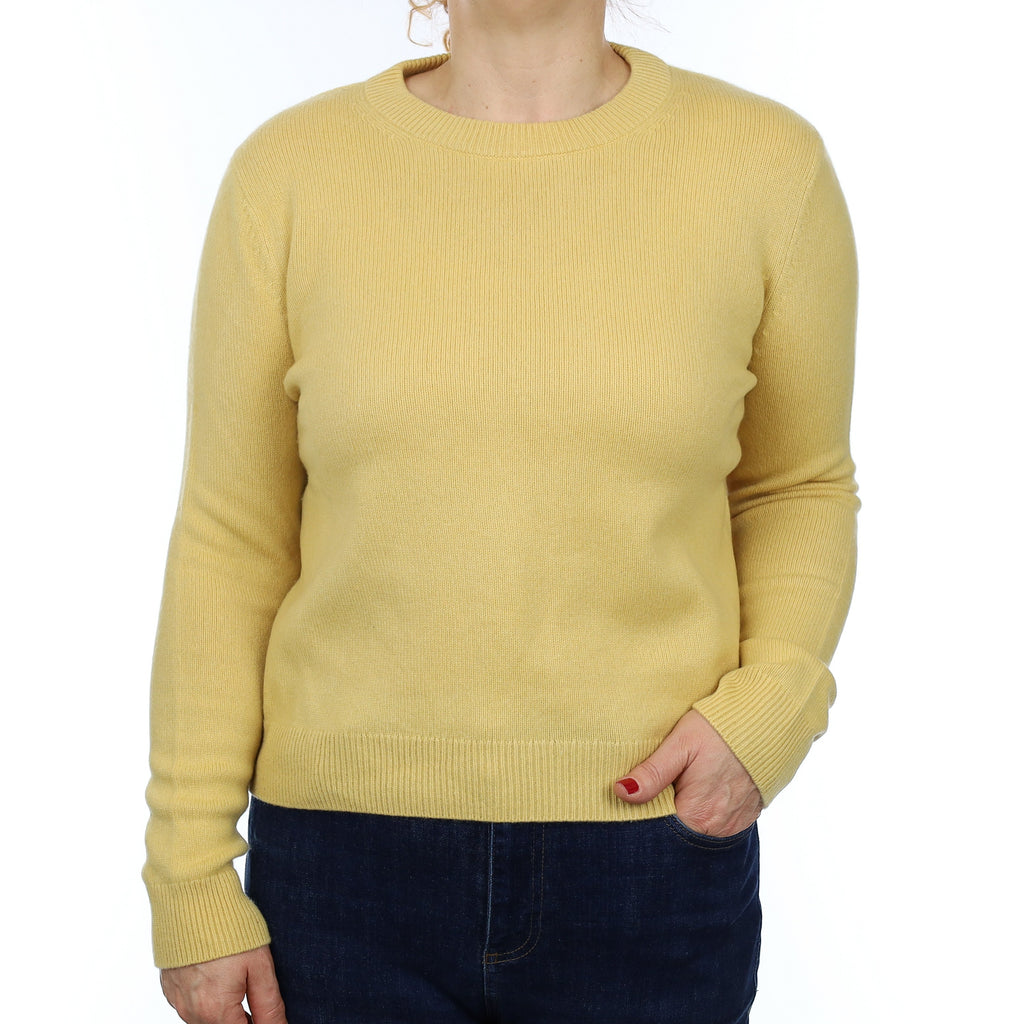 Cos Flaxen Yellow Heavy Knit Cashmere Crew Neck Jumper Medium