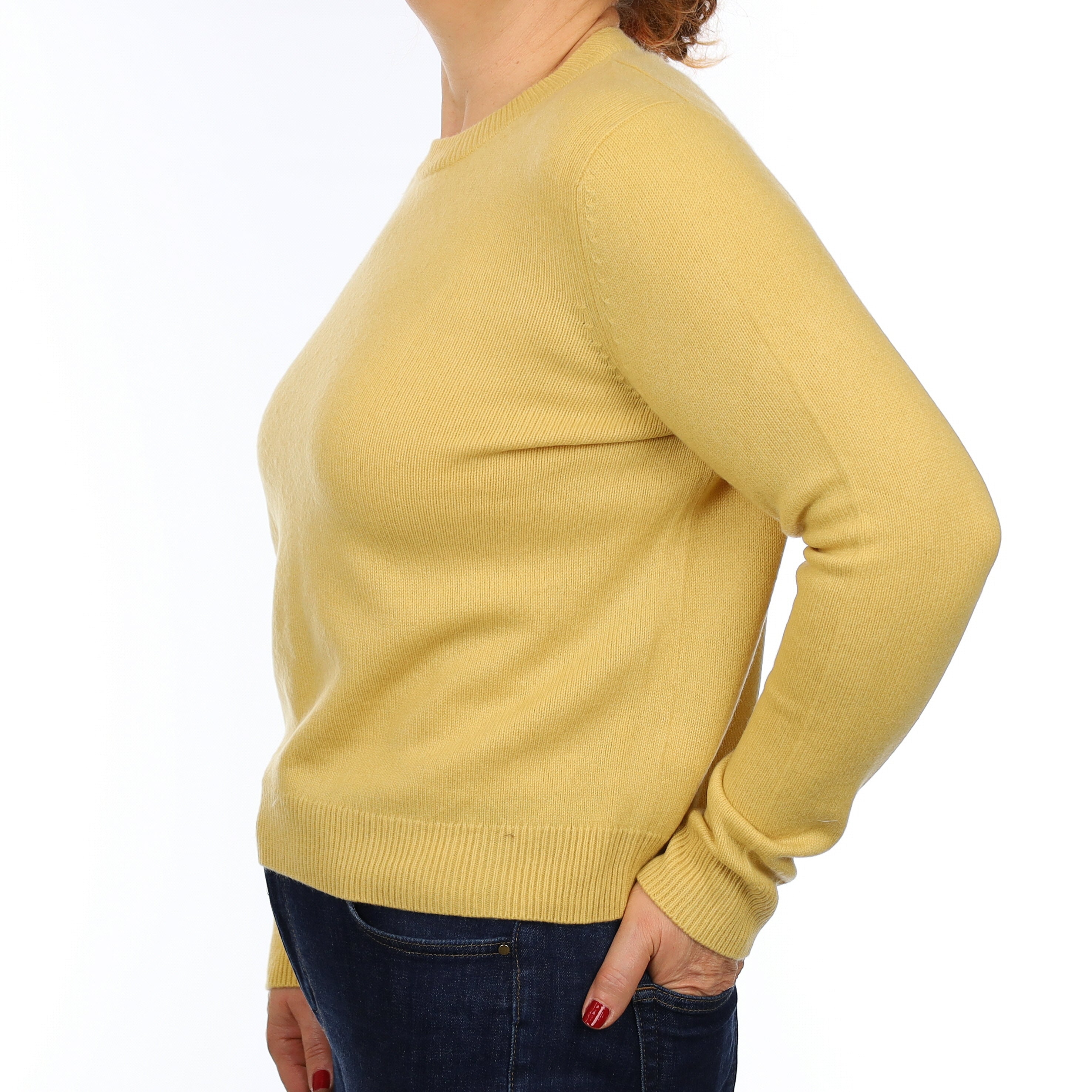 Cos Flaxen Yellow Heavy Knit Cashmere Crew Neck Jumper Medium