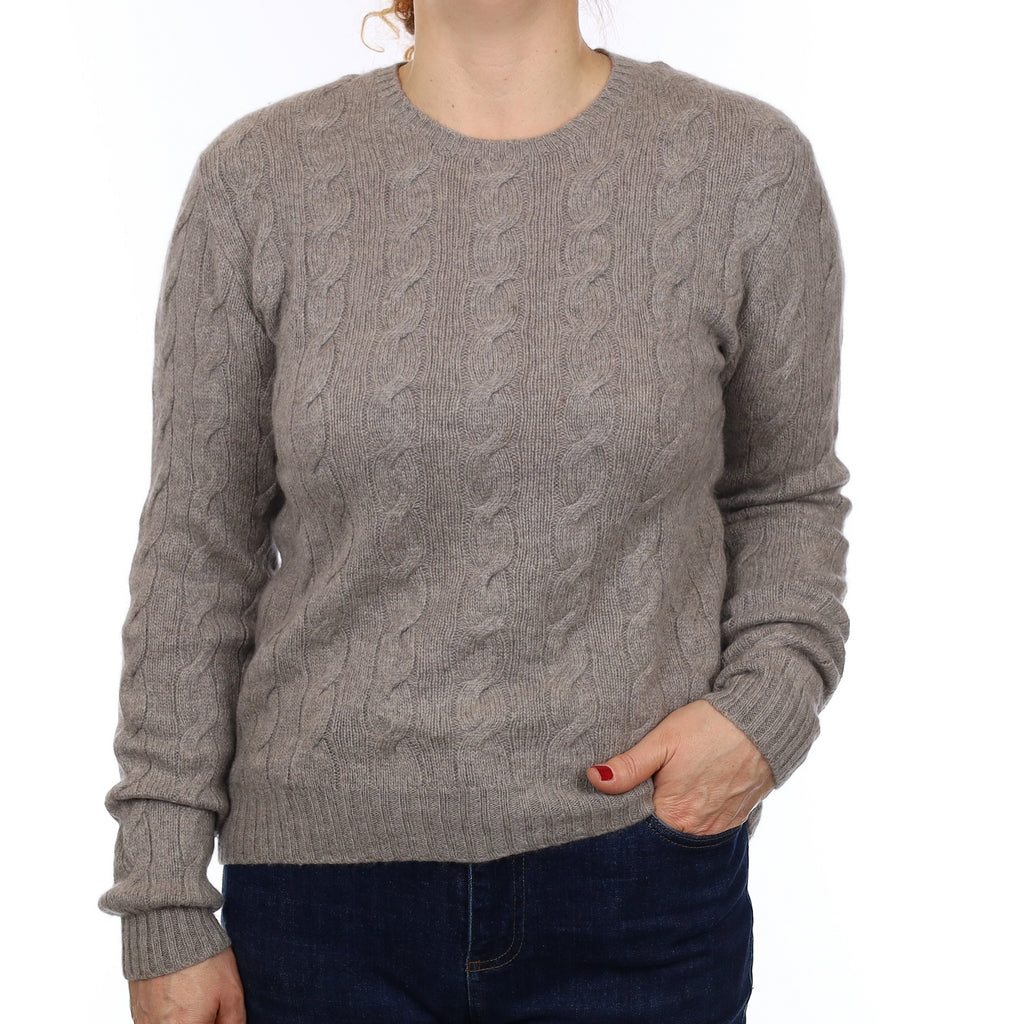 Ralph Lauren Mink Brown Cable Cashmere Crew Neck Jumper Medium