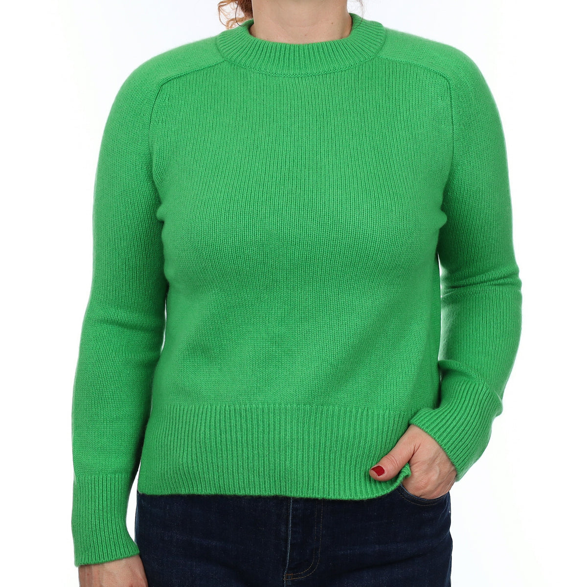 Neon Green Chunky Cashmere Crew Neck Jumper Medium