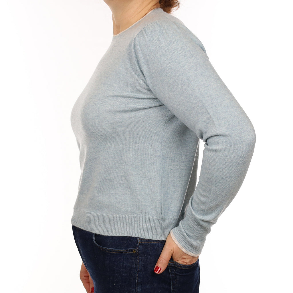 Scottish Brown Duck Egg Blue Cashmere Crew Neck Jumper Medium