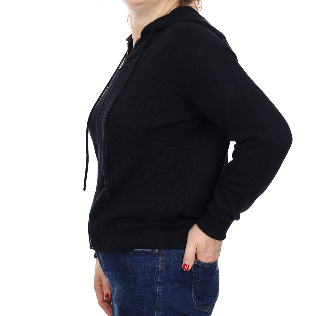Theory Black Ribbed Cashmere Zip Up Hoodie Medium