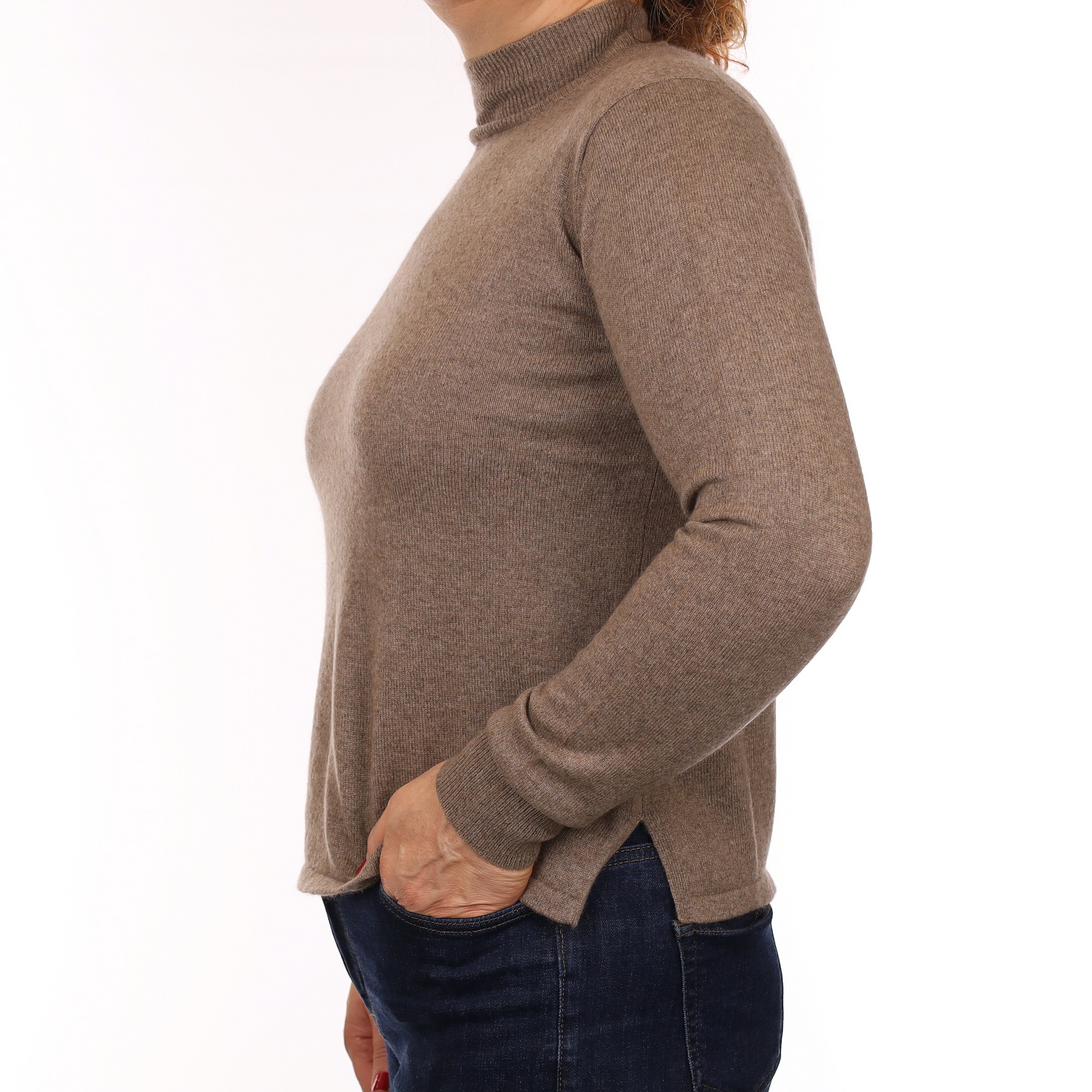 Taupe Brown Cashmere Turtleneck Jumper Medium