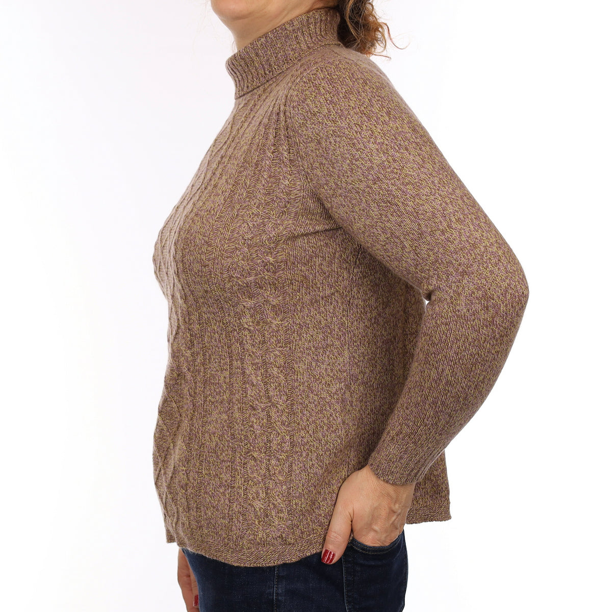 Brown Marl Heavy Knit Cashmere Polo Neck Jumper Medium
